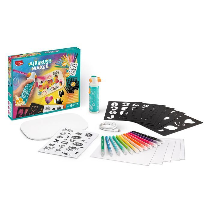 Airbrush Maker, Bombe aérographe pour Graffiti Enfant - Maped Creativ - Spray électronique avec Feutres - Kit de Loisirs Créatifs
