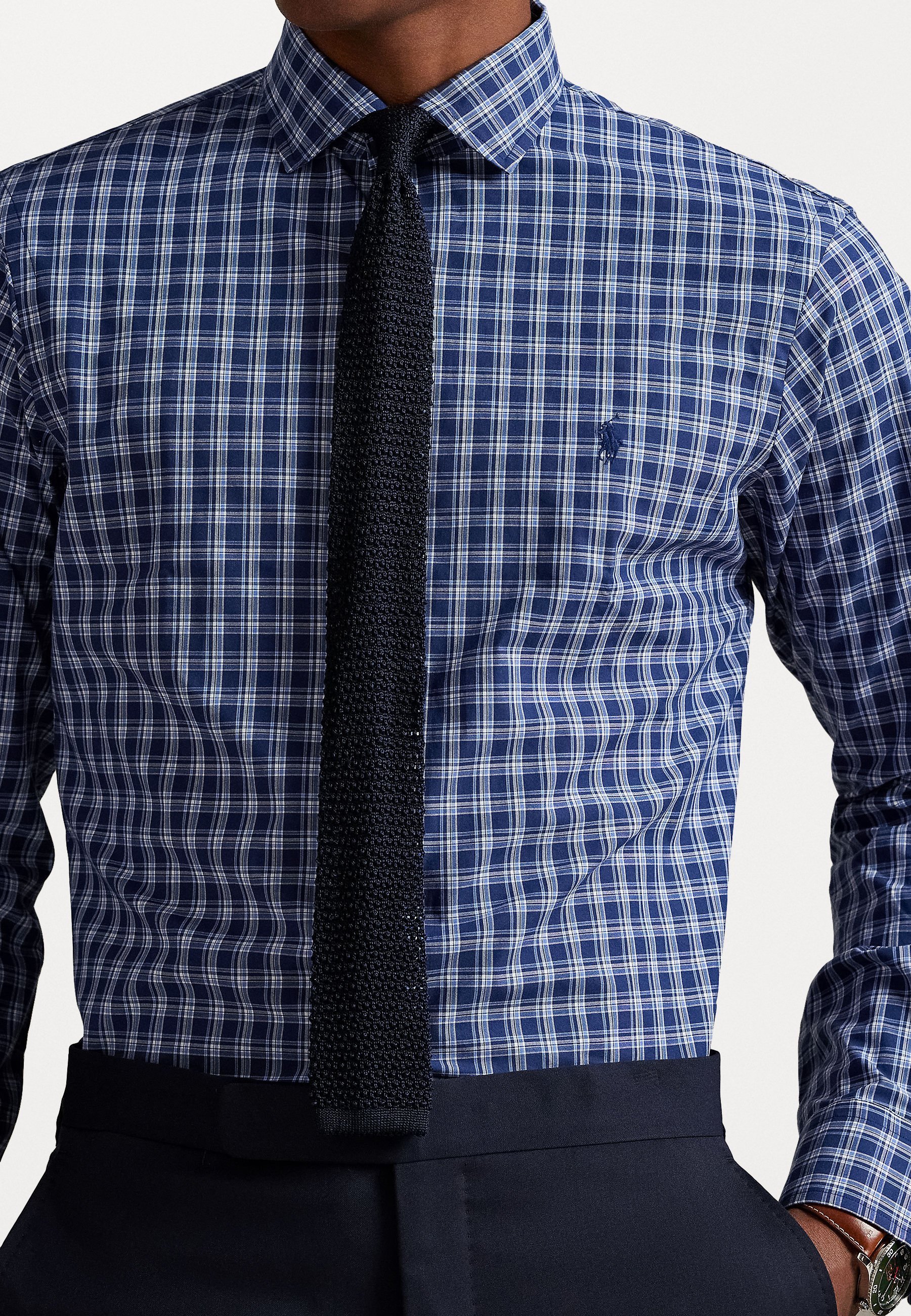 Chemise Polo Ralph Lauren coupe personnalisée à carreaux en popeline stretch - Bleu marine multicolore