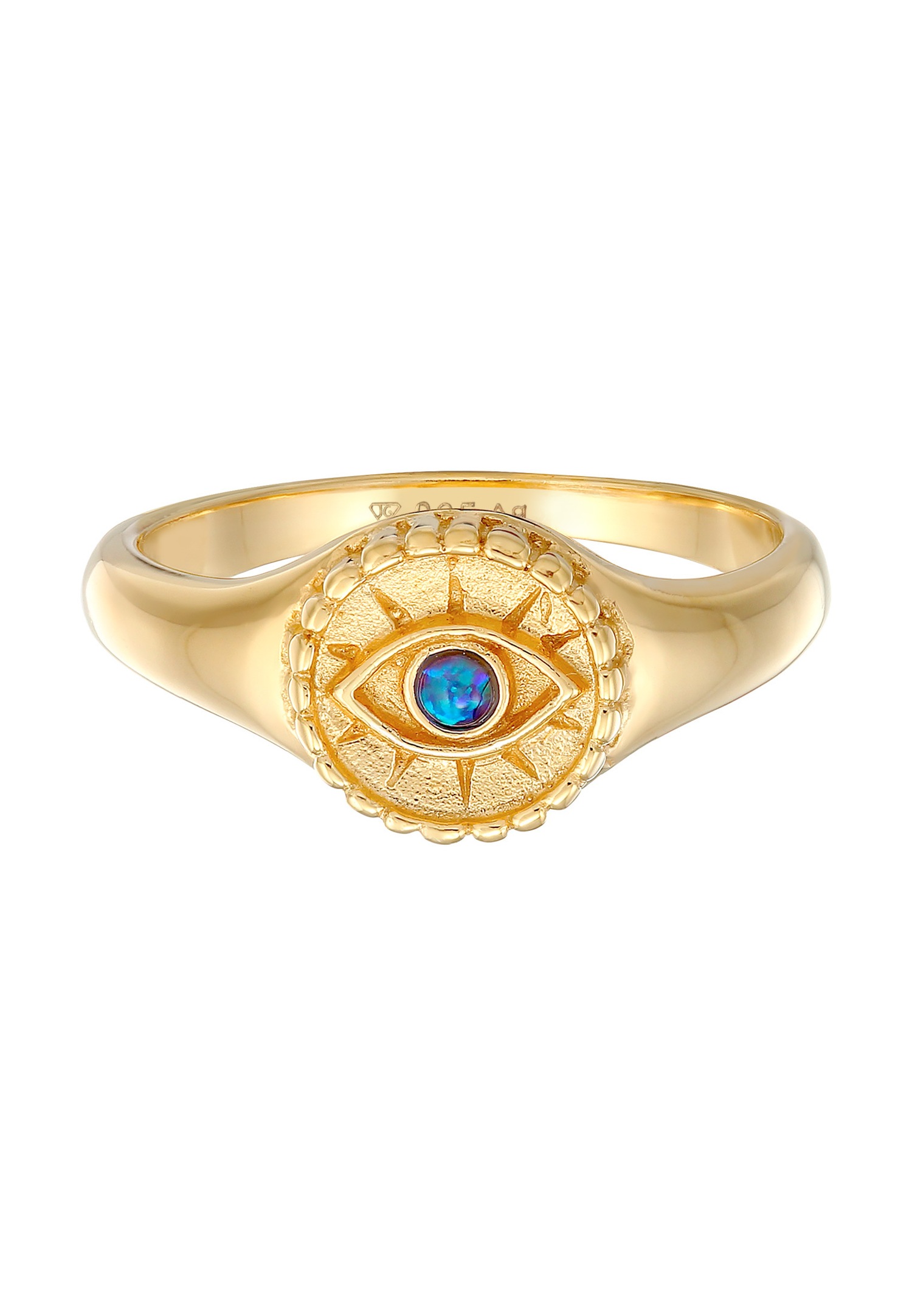 Elli Femmes Sceau Evil Eye avec opale synthétique en argent sterling 925 plaqué or