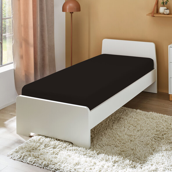 Jersey fitted sheet, 90-100 x 200 cm, black