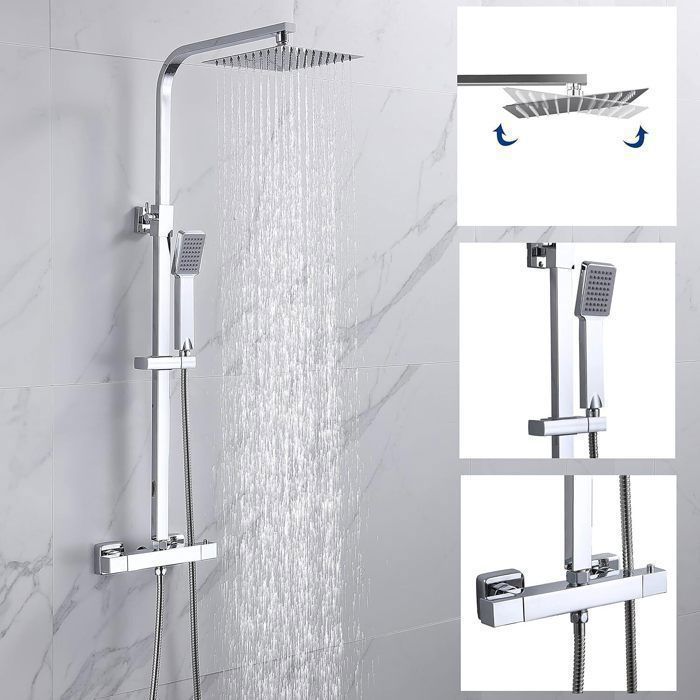 Thermostatic Shower Column, Bathroom Thermostatic Shower Column with Height-Adjustable Mixer Tap Shower System