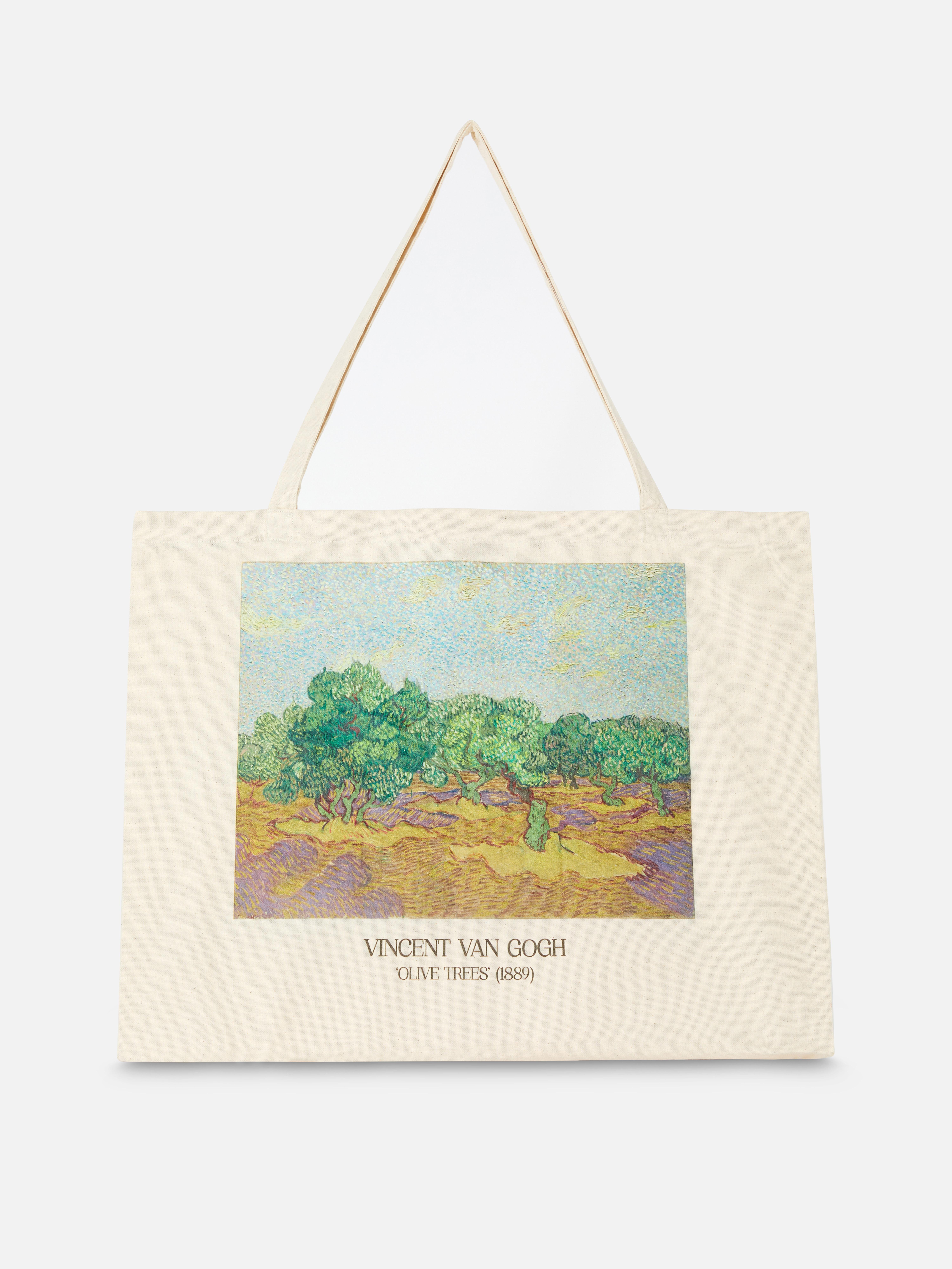Geantă tip sac de pânză Vincent van Gogh cu măslini O geantă lată din pânză cu un imprimeu al tabloului „Măslini” de Van Gogh