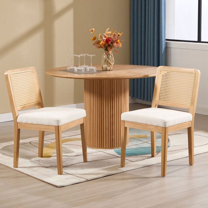 Chairus Eetkamerstoelenset van 2, Eetkamerstoelen, Keukenstoelen met Rotan Rugleuning voor Woonkamer, Chenille,