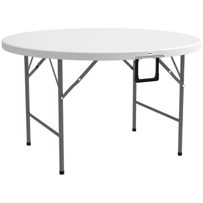 Mesa redonda de jardín Outsunny de HDPE, 122x122x73cm, blanca.