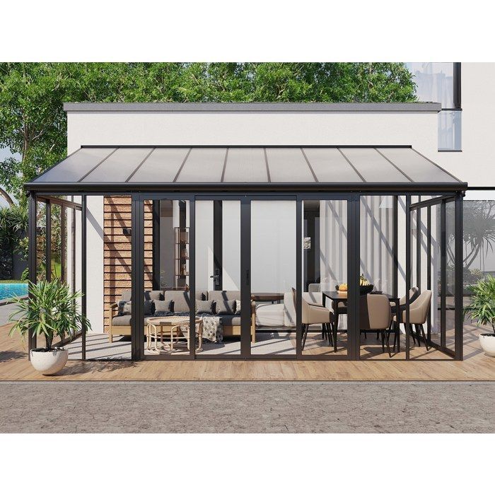 Veranda aus Aluminium und Polycarbonat mit UV-Schutz – 16 m² – Anthrazit – MATHILDA