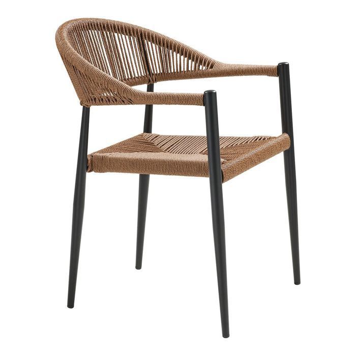 KORSI - Set of 2 Garden Dining Chairs in Black Aluminium and Imitation Rattan