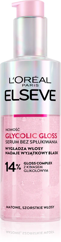 L'Oréal Paris Elseve Glycolic Gloss leave-in serum versterkt het haar en geeft het glans.