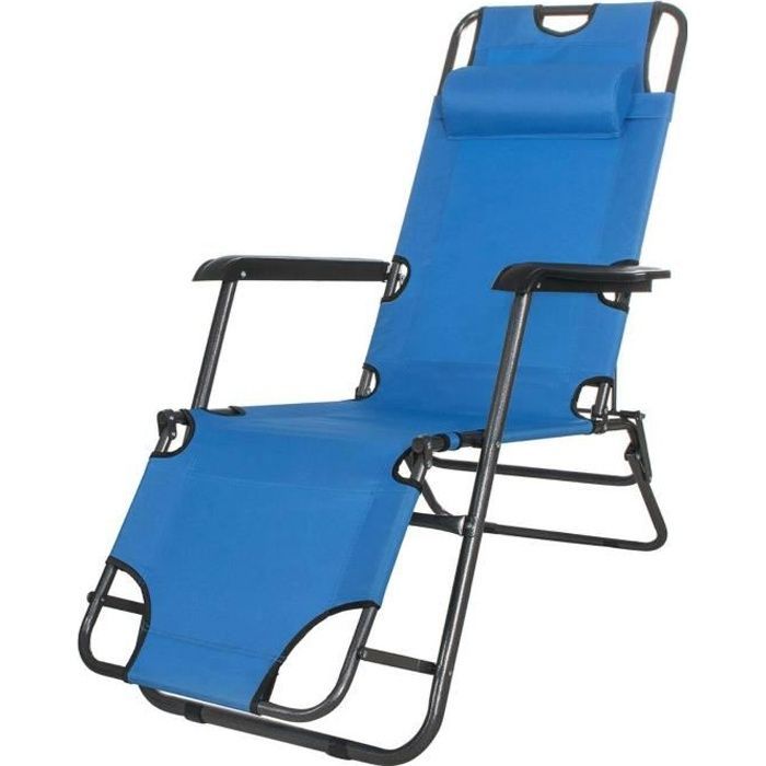 Tumbona plegable de jardín - SPRINGOS - azul - Chaise longue de jardín