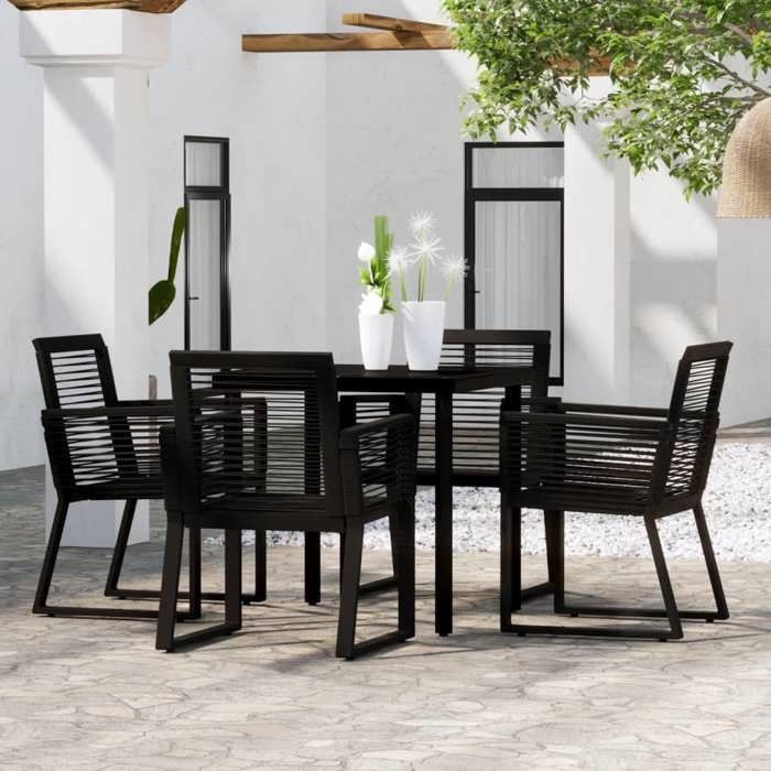 Ensemble à manger de jardin - BURKE - 5 pièces - Noir - Table 80x80x74 cm - Chaises 53x57x77 cm - Rotin PVC