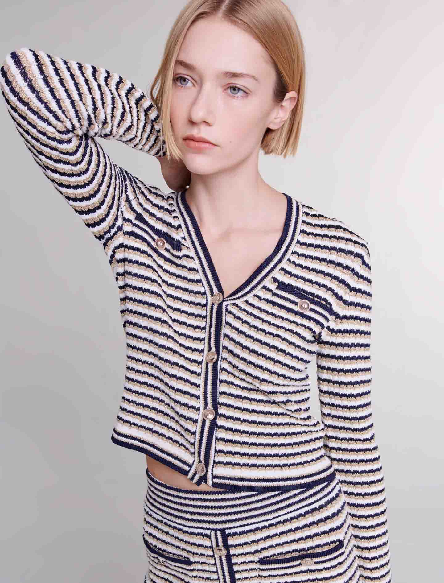 Cardigan tricotat-Marine / Dorée