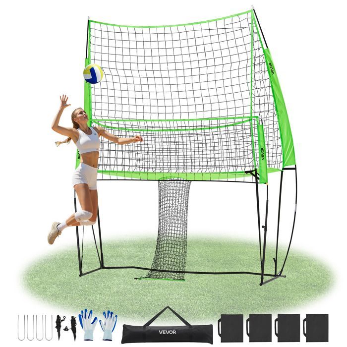 Portable Volleyball Net - VEVOR - Height Adjustable Volleyball Training Net with Ball Return