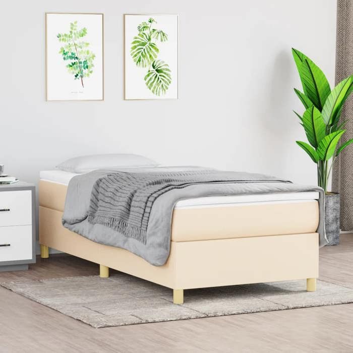 Struttura letto con materasso - Maison Exclusive - 90x200 cm - Tessuto color crema - Massimo relax