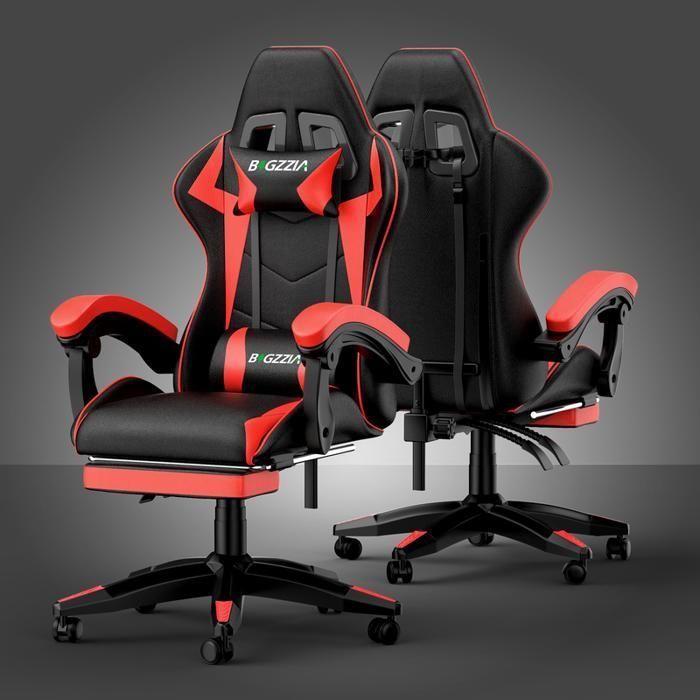Sedia da ufficio gaming con poggiapiedi ergonomico, girevole a 90°, cuscino lombare e poggiatesta, regolabile in altezza.