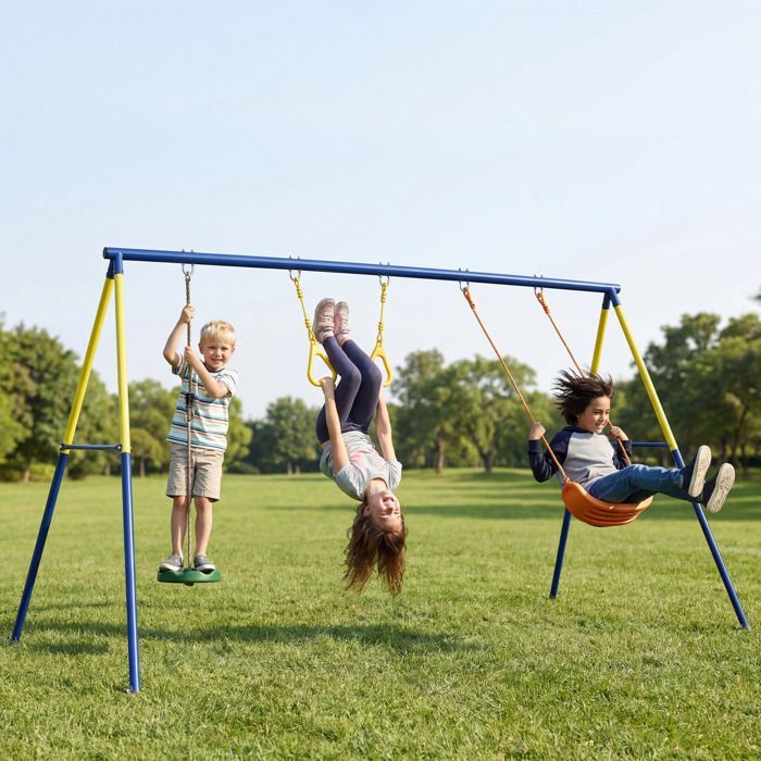 Kinderschommelset - AIYAPLAY - 3-in-1 - 2 schommels, 2 gymnastiekringen - Staal - 285x160x181cm - Meerkleurig