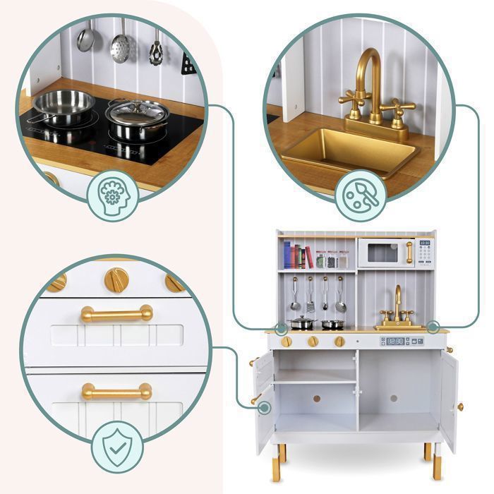 Cuisine en bois - MAMABRUM - Mamabrum 70x30x99,5 cm - Interactive - Accessoires inclus - Pour enfants dès 3 ans