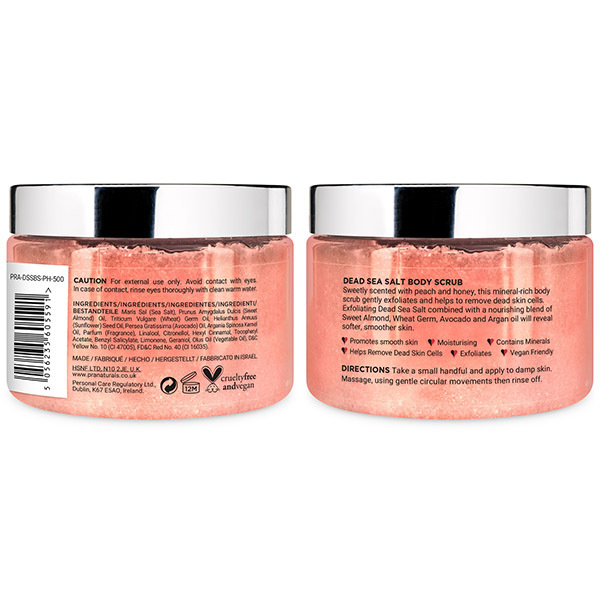 PraNaturals Scrub Corpo al Sale del Mar Morto 500g - Pesca e Miele