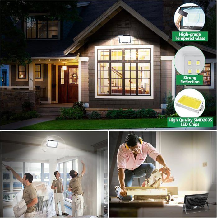 Foco LED exterior de 100 W, resistente al agua, luz blanca fría, iluminación de seguridad LED, luminaria exterior para patio, garaje y jardín.