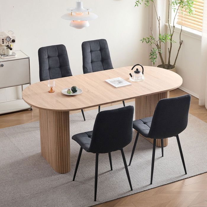 DOWISDOLY Lot de 4 chaises - Velours côtelé - Chaises de salle à manger vintage - Noir - L44 x P41 x H89 cm
