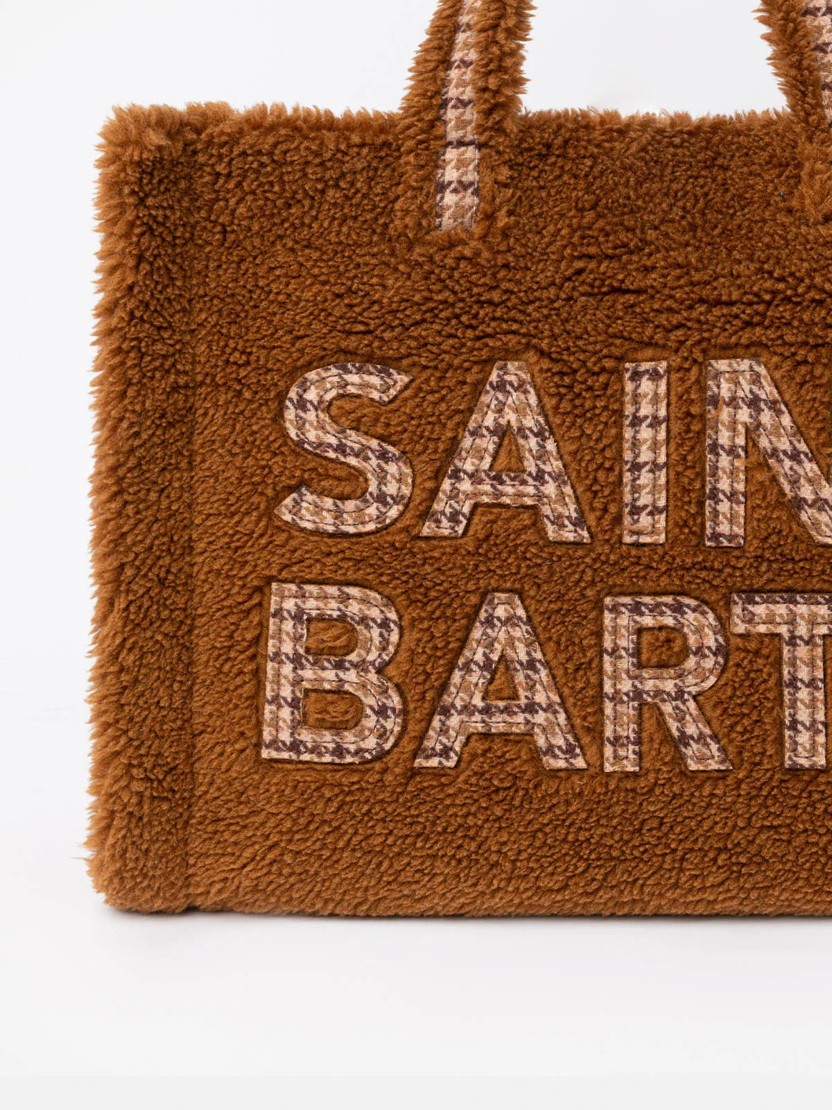 Bolso de felpa suave de color marrón con el logotipo a cuadros de Saint Barth.