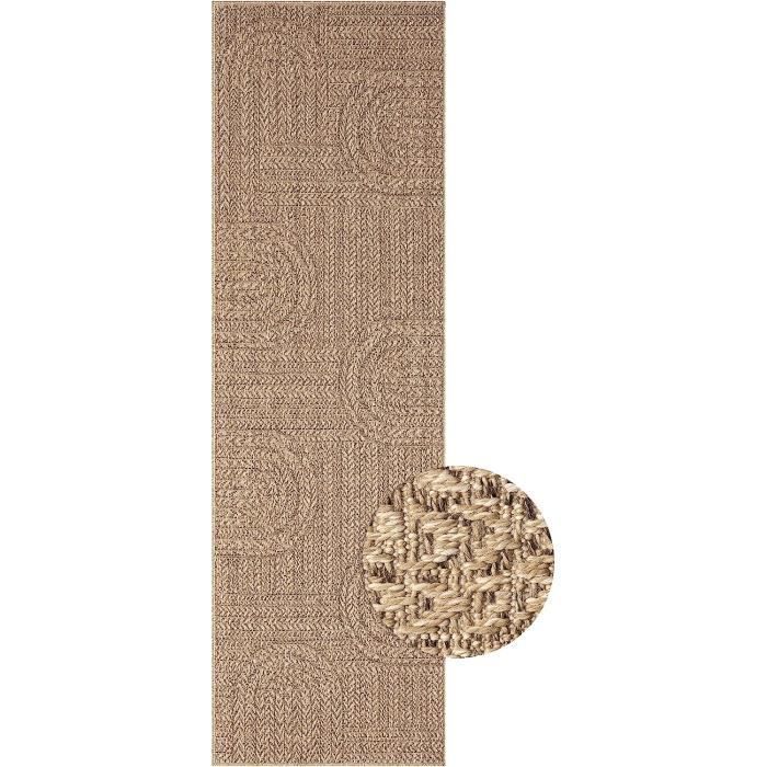 Tapis extérieur aspect jute - THE CARPET - 80x250 - Résistant UV - Motif Arc-en-ciel (5006)