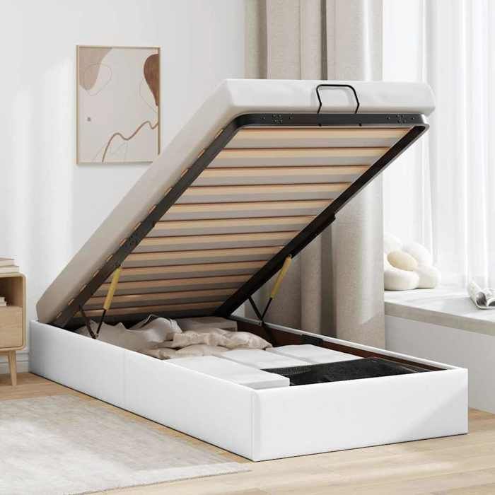 vidaXL Cadre de lit ottoman sans matelas blanc 90x200 cm similicuir, cadre de lit, cadre de lit rembourré, cadre de lit 3310780