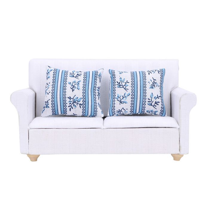 Conjunto de sofá em miniatura para casa de bonecas na escala 1/12, acessórios de mobiliário para sala de estar (sofá de 2 lugares com almofada)