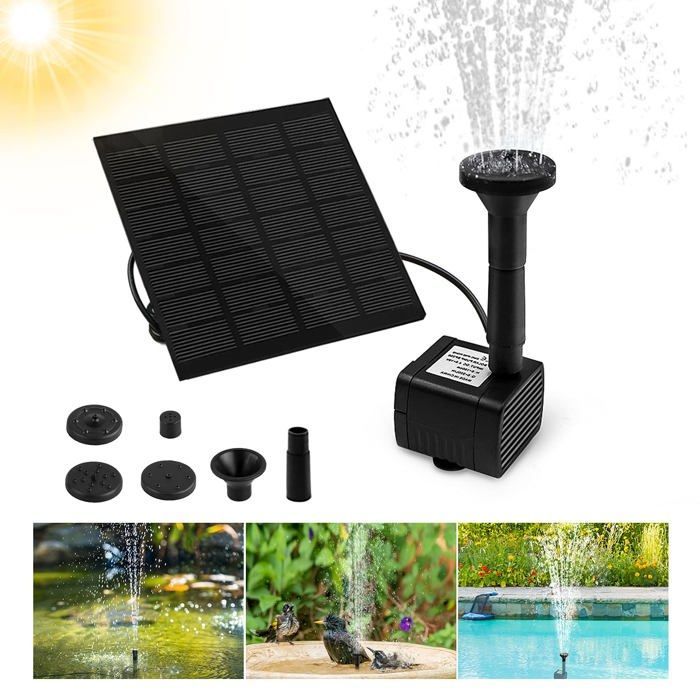 Fuente solar redonda para exteriores AIMOONSA de 1,2 W – Bomba flotante de ABS para jardín, estanque y bebedero para pájaros.