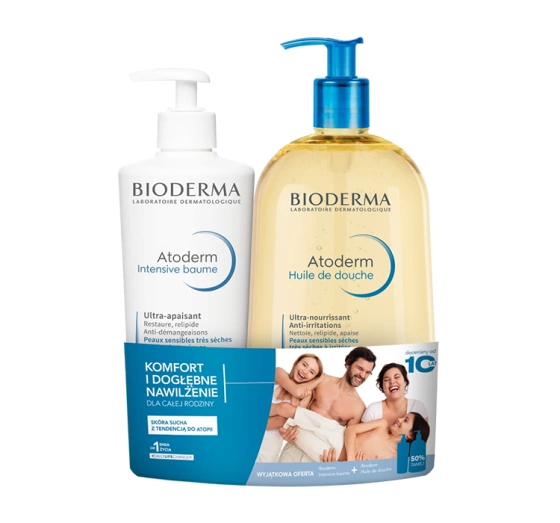 Bioderma Atoderm zestaw olejek do kąpieli i pod prysznic 1000 ml   balsam do ciała 500 ml
