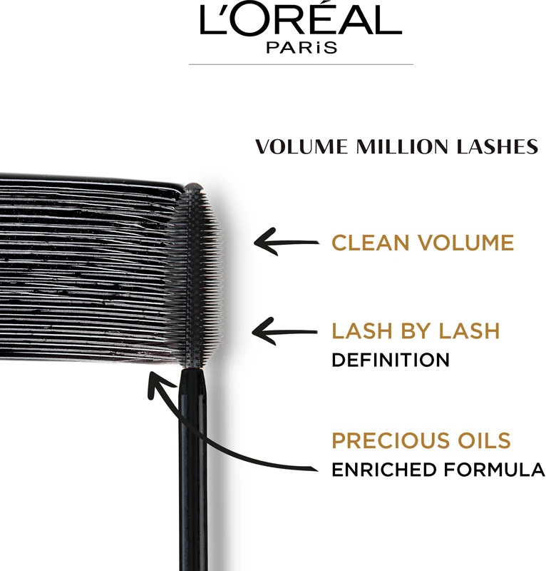 L'Oréal Paris Volume Million Lashes Extra Black skropstu tuša pagarina un padara skropstas biezākas.