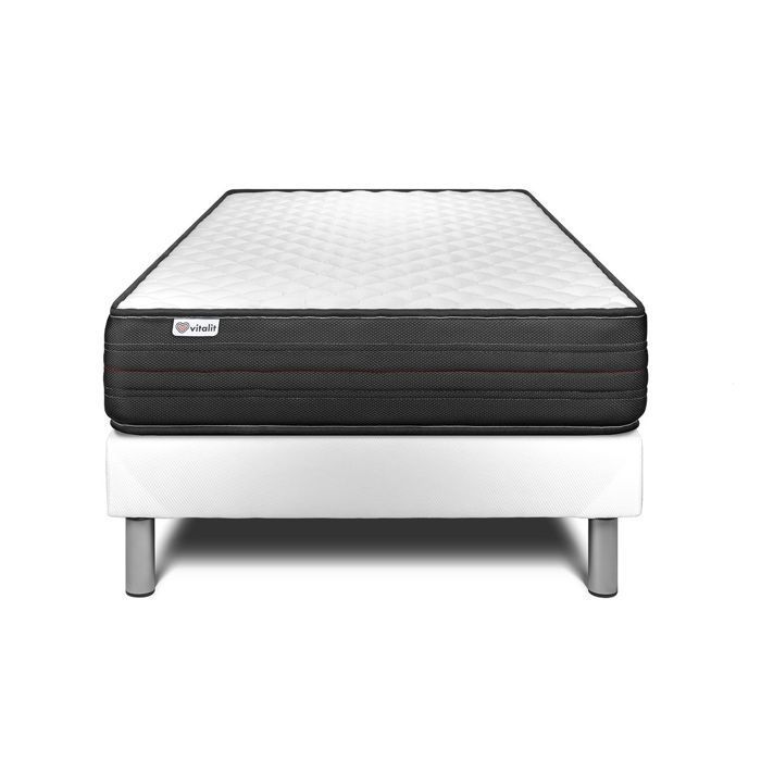 Colchón y base de cama de 90x190 cm - Base de cama blanca (premontada) - Vitalpower Blanco