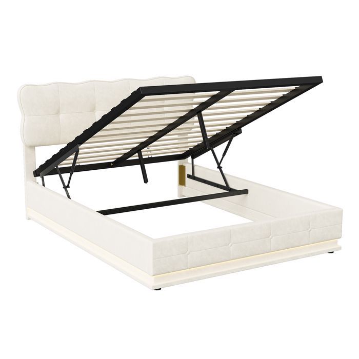Lit 140x190 cm - LED - tissu en velours - cadre de lit adulte - beige