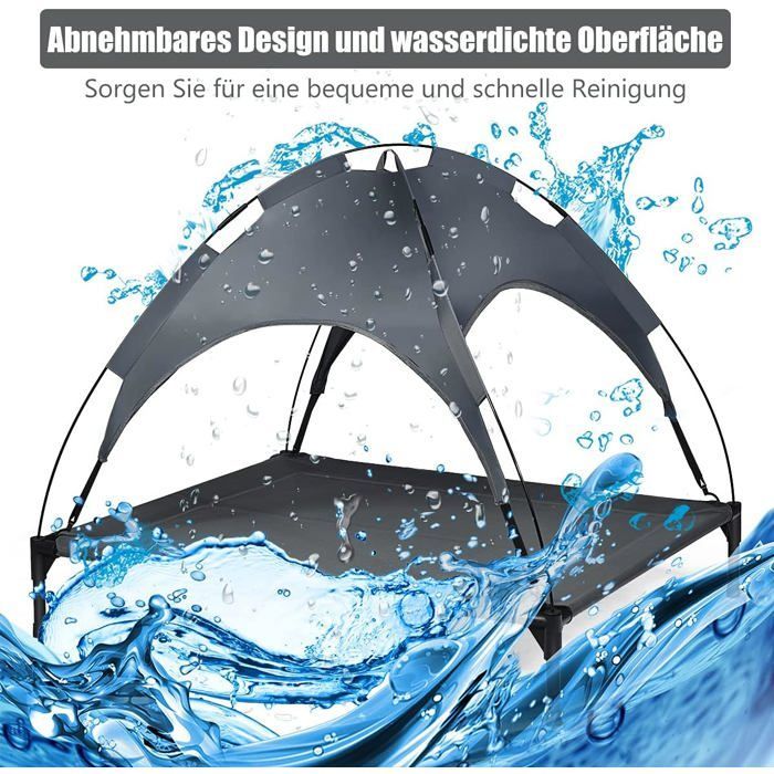 COSTWAY Lit pour Chien sur Pieds avec Auvent Cadre en Acier Intérieur/Extérieur 105 X 87 X 89CM Tissu Polyester Charge 20KG