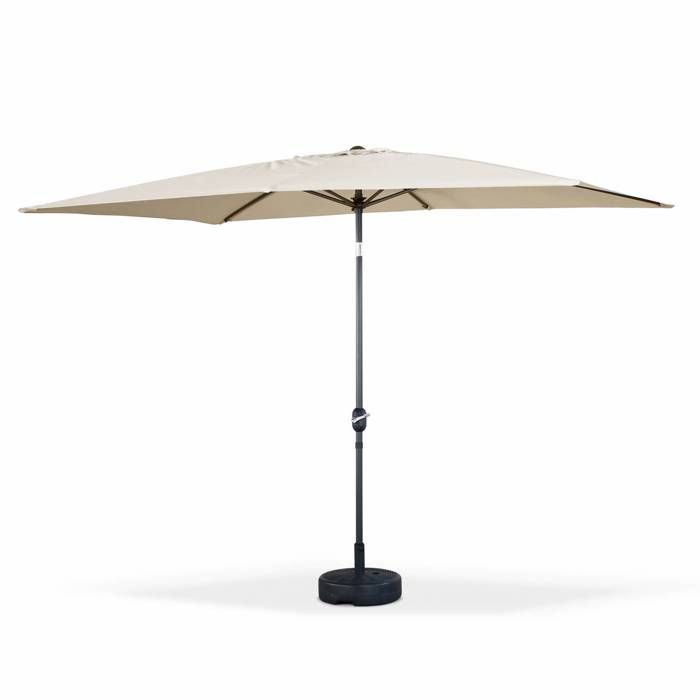 Parasol droit rectangulaire 2x3m - Touquet Sable - mât central en aluminium orientable et manivelle d'ouverture