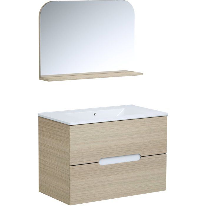 Mueble de baño con lavabo - Madera - Ancho 80 x Profundidad 45 x Alto 55 cm - Espejo - PILL