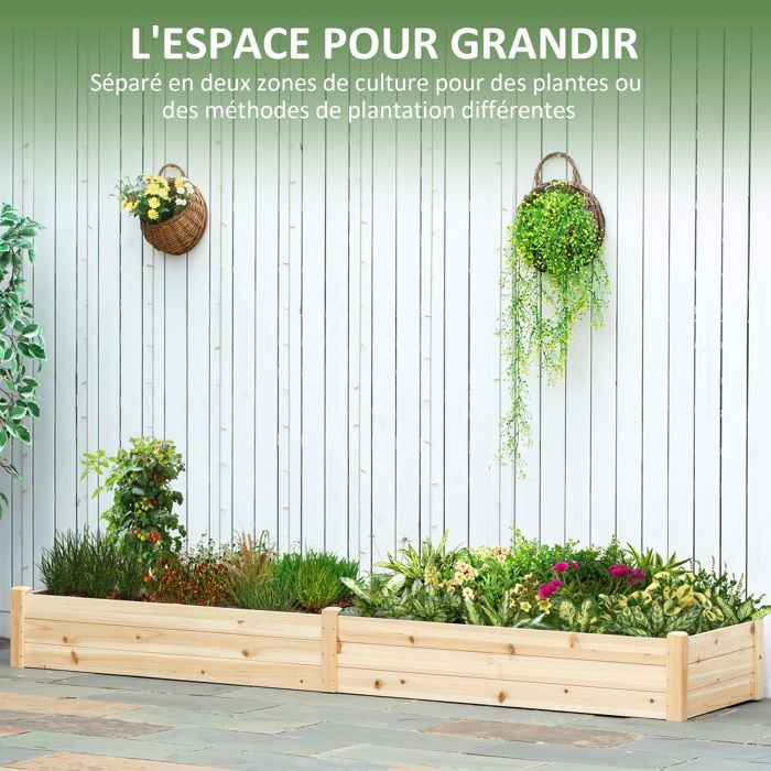Carré potager de jardin - Outsunny - feutre drainage séparation inclus culture herbes - bois sapin - 244x61,5x27cm