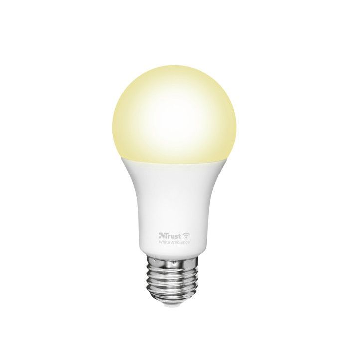 Lampadina LED intelligente Trust E27 compatibile con Alexa e Google Home, non richiede hub, Wi-Fi a 2,4 GHz, luce bianca dimmerabile - Confezione da 2