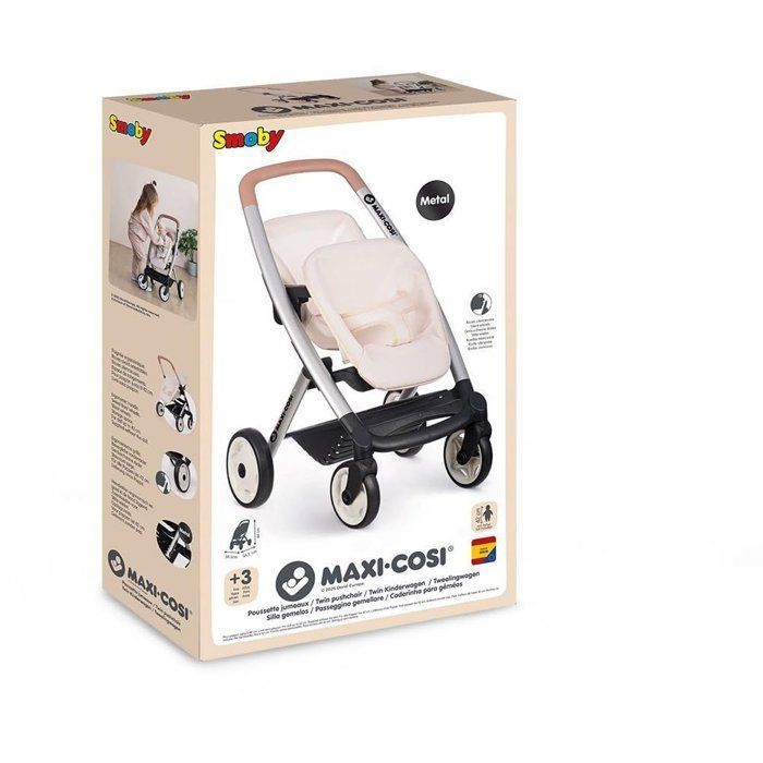 SMOBY - Maxi cosi - Poussette Jumeaux beige  - Pour poupon - Dès 3 ans