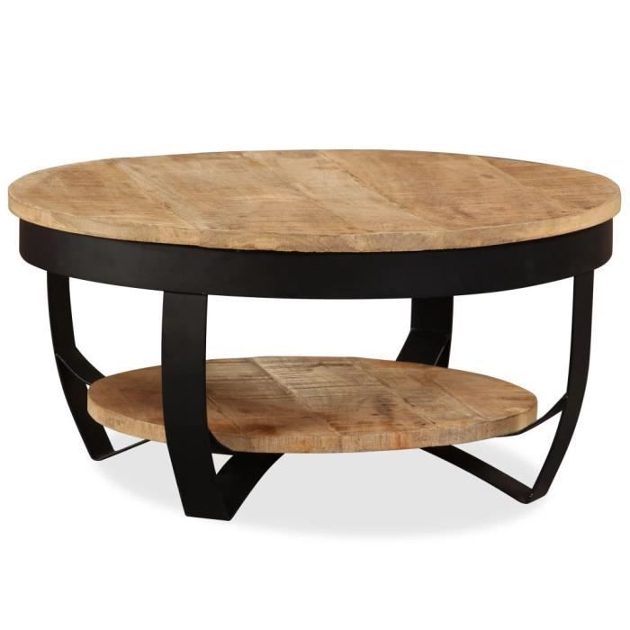 Industriële salontafel - KKMOON - Rond - Massief hout - Bruin - 65 x 32 cm