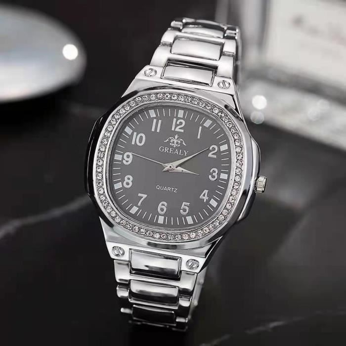 Relógio feminino RMEGA - Quartzo - À prova d'água - Caixa de presente com pulseira - Prateado