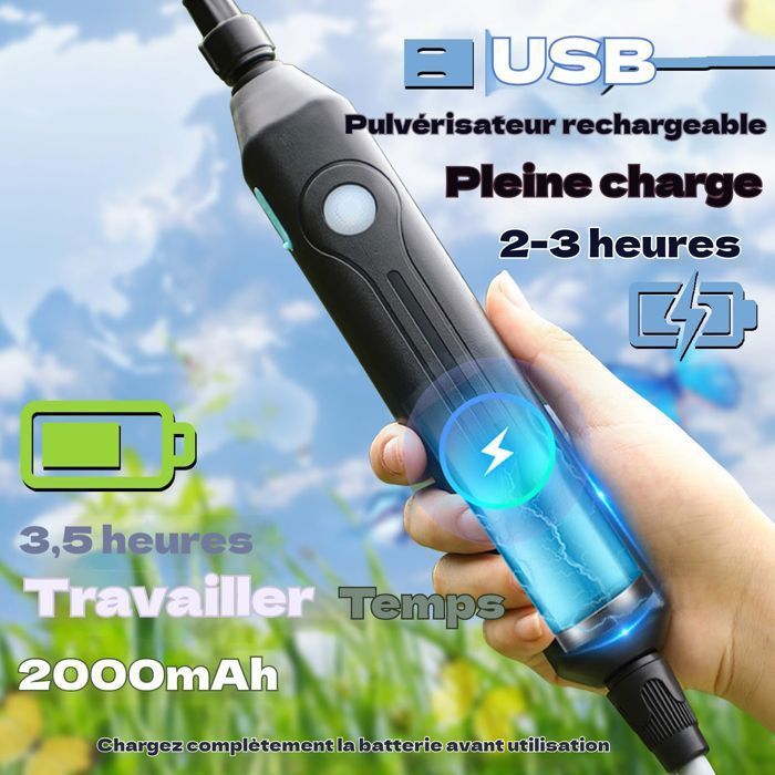 Spruzzatore elettrico da giardino da 5 V/2400 mAh, con serbatoio dell'acqua da 5 litri, erogatore retrattile con 3 ugelli regolabili.