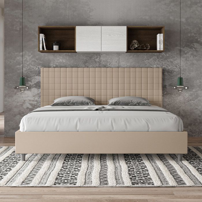 Lit king size coffre rembourré 200x210  similicuir taupe Sunny