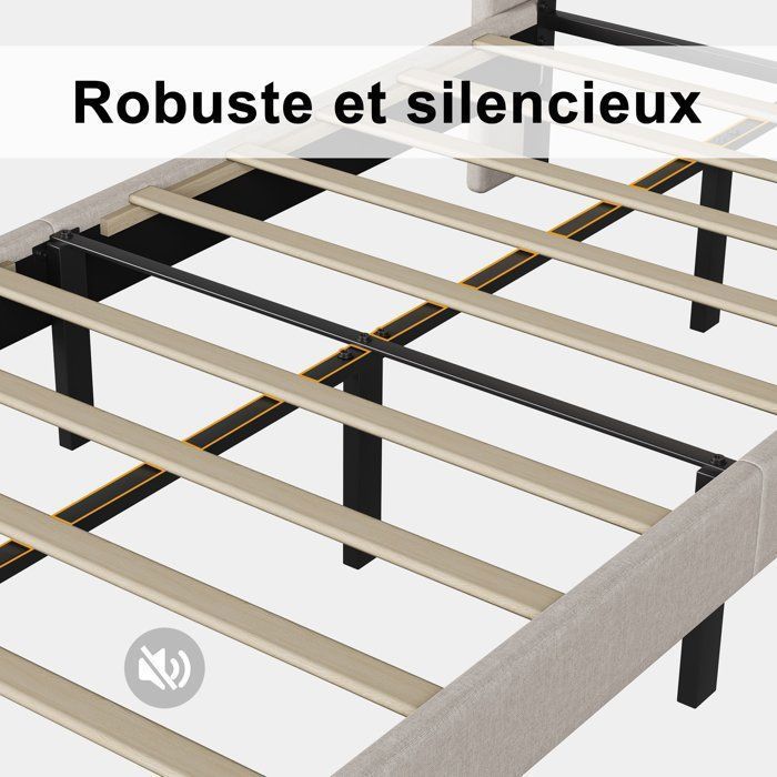 PERGAR Bed Frame - 90 x 200 cm - Single Bed with Slatted Base - Upholstered Headboard - Beige Linen - For Children, Teenagers, and Adults