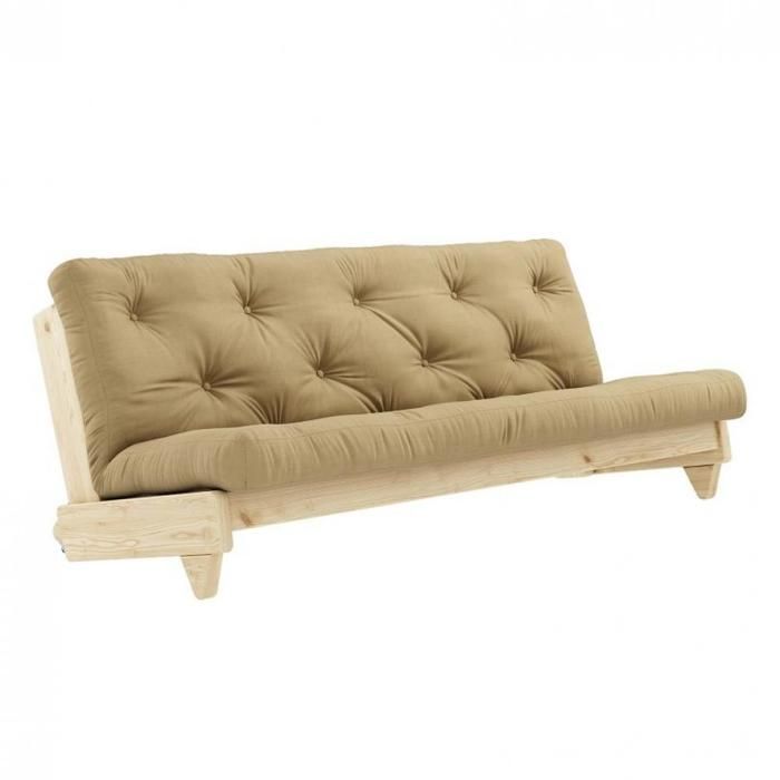 Divano letto trasformabile FRESH in pino color grano beige, superficie letto 140x200 cm.