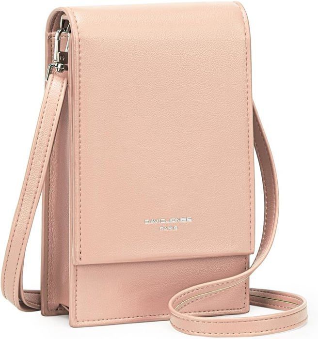 David Jones - Bolsa Transversal Feminina para Celular - Mini Bolsa Clutch, Bolsa de Ombro Pequena, Couro Sintético PU - Rosa