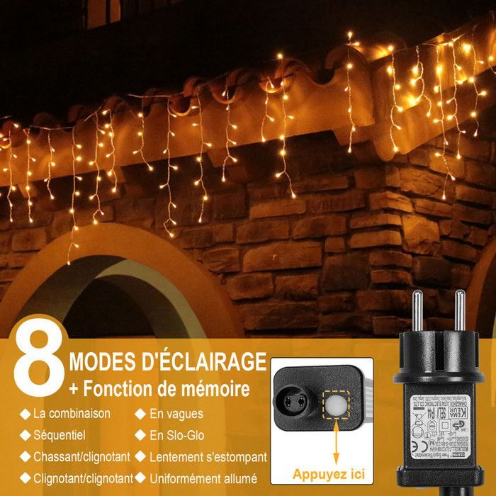 Rosnek LED-kerstverlichting voor buiten, 5 meter, 200 LED-lampjes, IP44 waterdicht, 8 standen, warm wit, voor feestjes en balkons