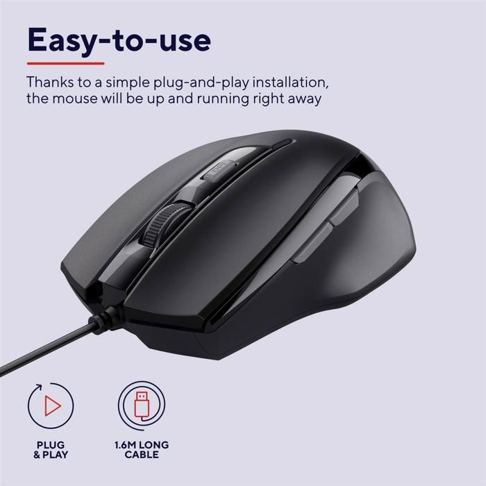 Ratón con cable USB TRUST Voca - 800-2400 DPI - Ergonómico - 2 botones para el pulgar