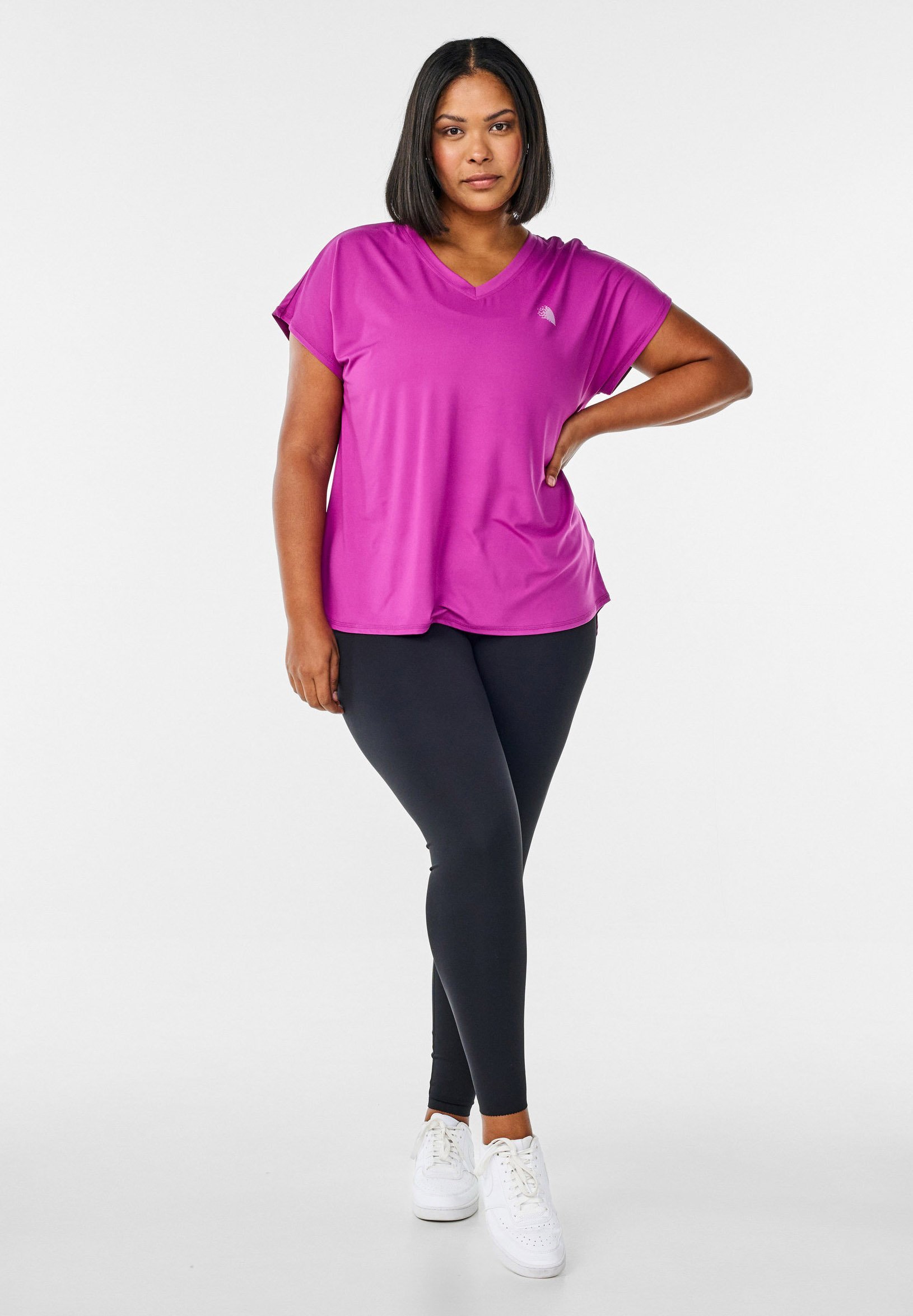 Active by Zizzi met V-hals en mouwen - Basic T-shirt - paars wijnrood