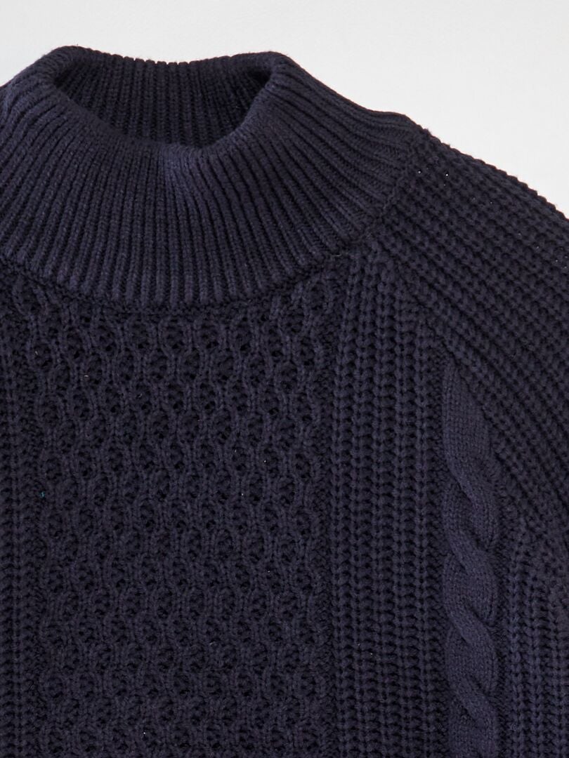 Kabeltrui met hoge kraag - BLAUW