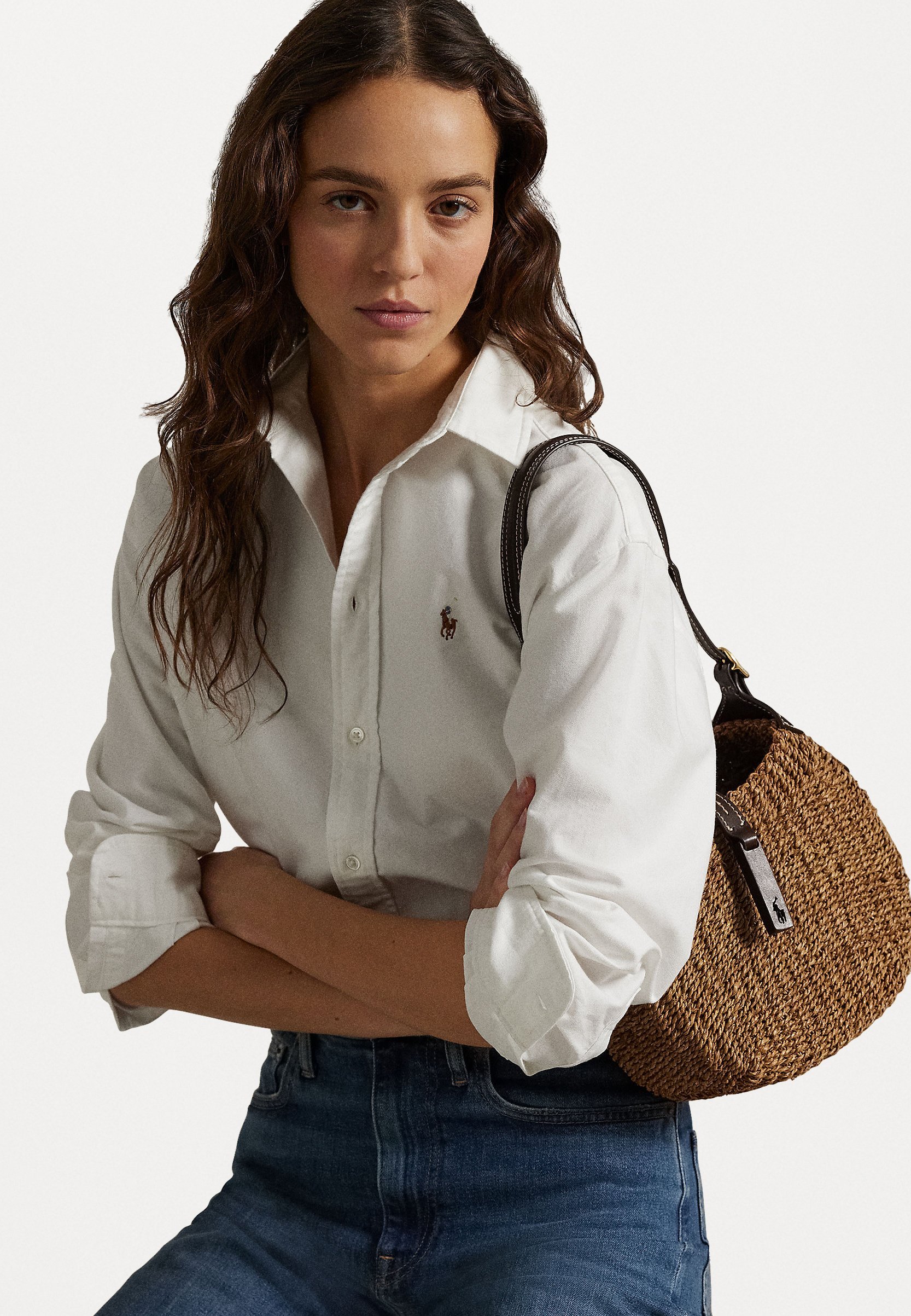 Borsa a tracolla piccola Polo Ralph Lauren POLO ID RAFFIA - Borsa a mano - beige/cioccolato