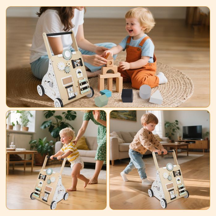 Girello per bambini, girello in legno per attività ludiche, giocattolo per bambini di 1 anno, regalo educativo.
